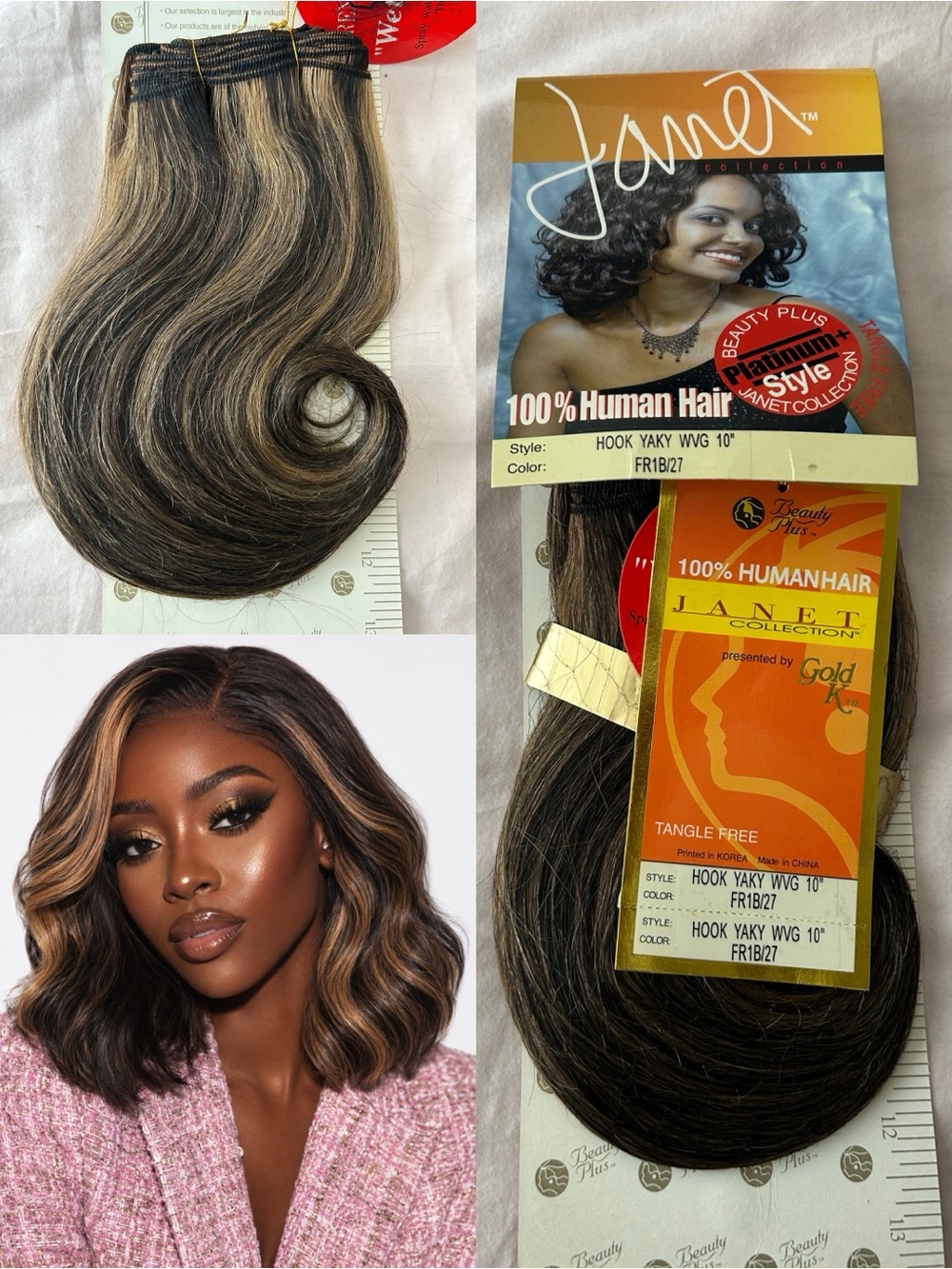 Human Hair Yaky 10" Extensions -Brown with Blonde Highlights Color FR1B/27